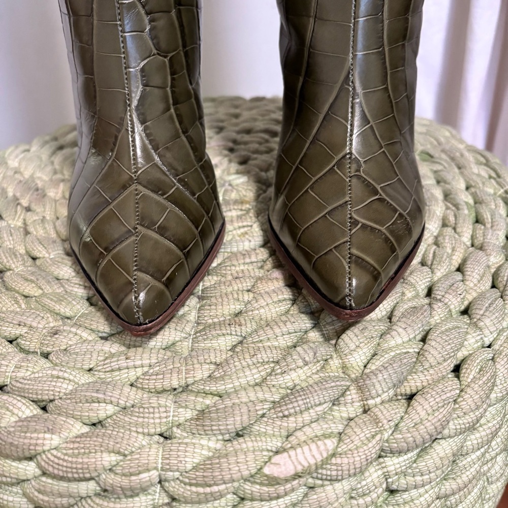 NEW Schutz Maryana Dark Green Leather Croc Block Knee High Boots Size 5.5 - Picture 8 of 12